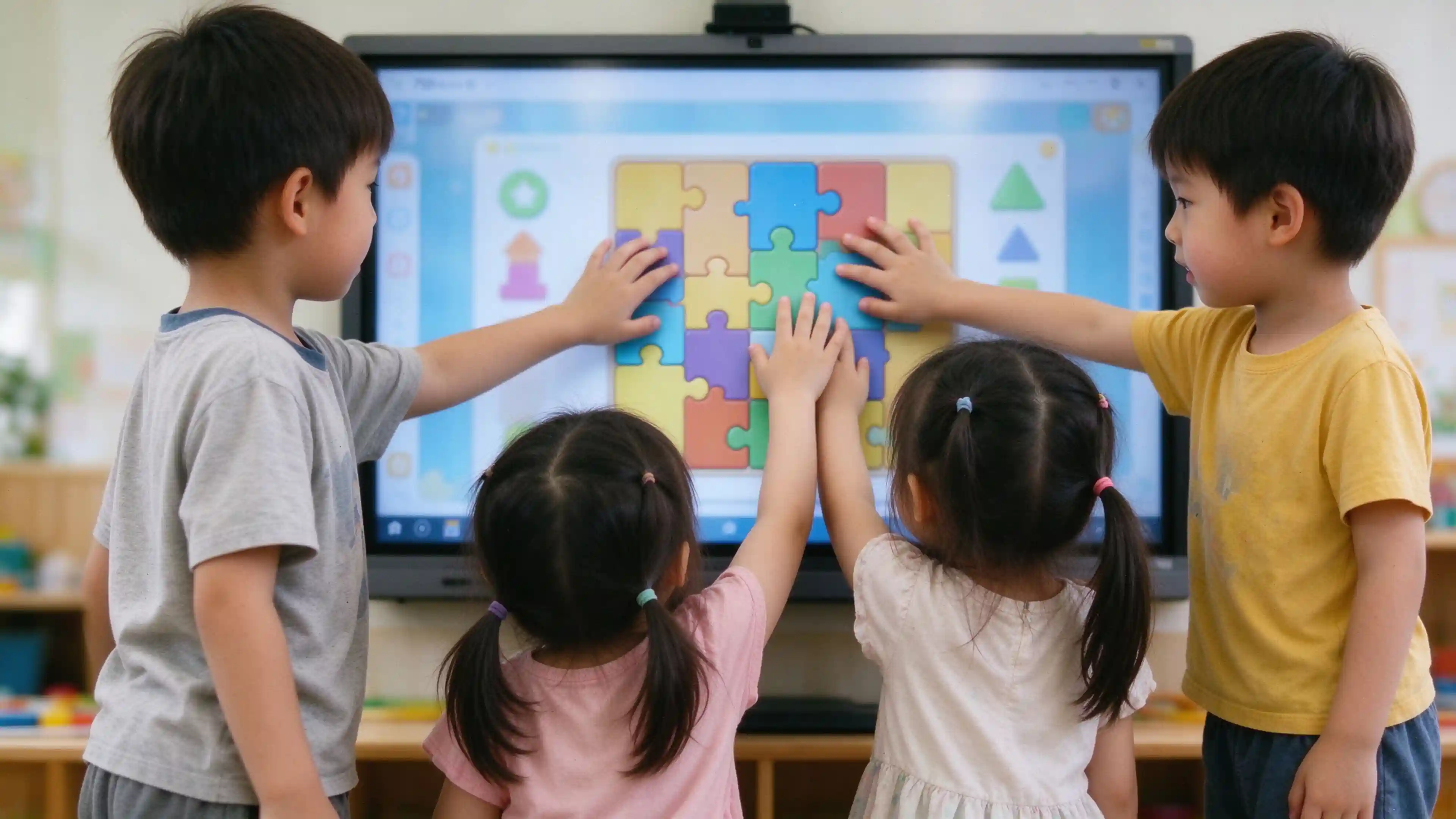 Preschool classroom interactive whiteboard group activity